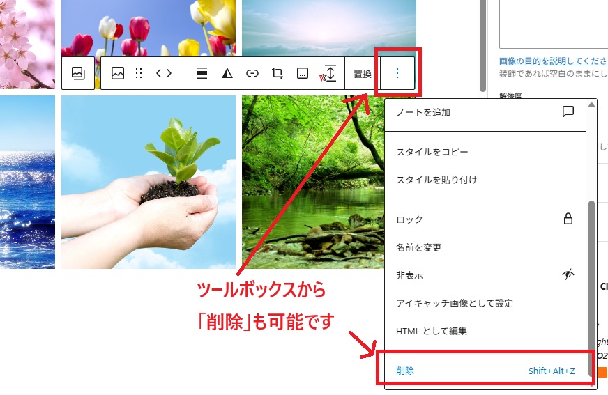 既存ギャラリーから画像を削除する方法